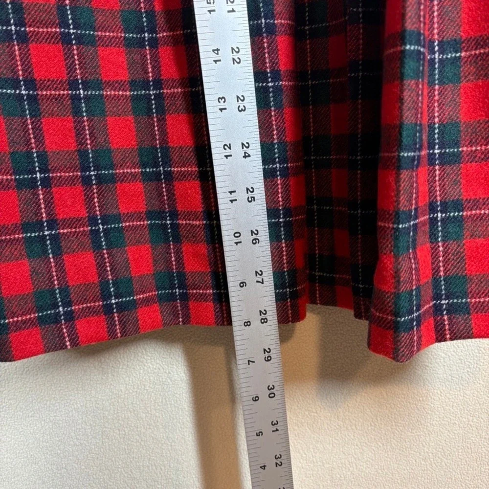 Vtg Pendleton Red Tartan Plaid Pleat Wool Skirt Sz 34‎ Holiday Festive Preppy